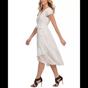DKNY Embroidered Faux-Wrap Dress